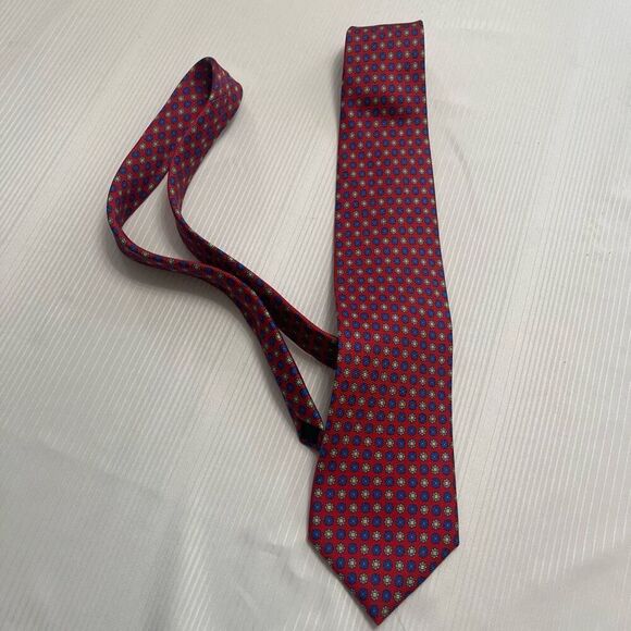 Brooks Brothers Makers Red Blue Silk Floral Geometric Tie Necktie - Picture 6 of 6